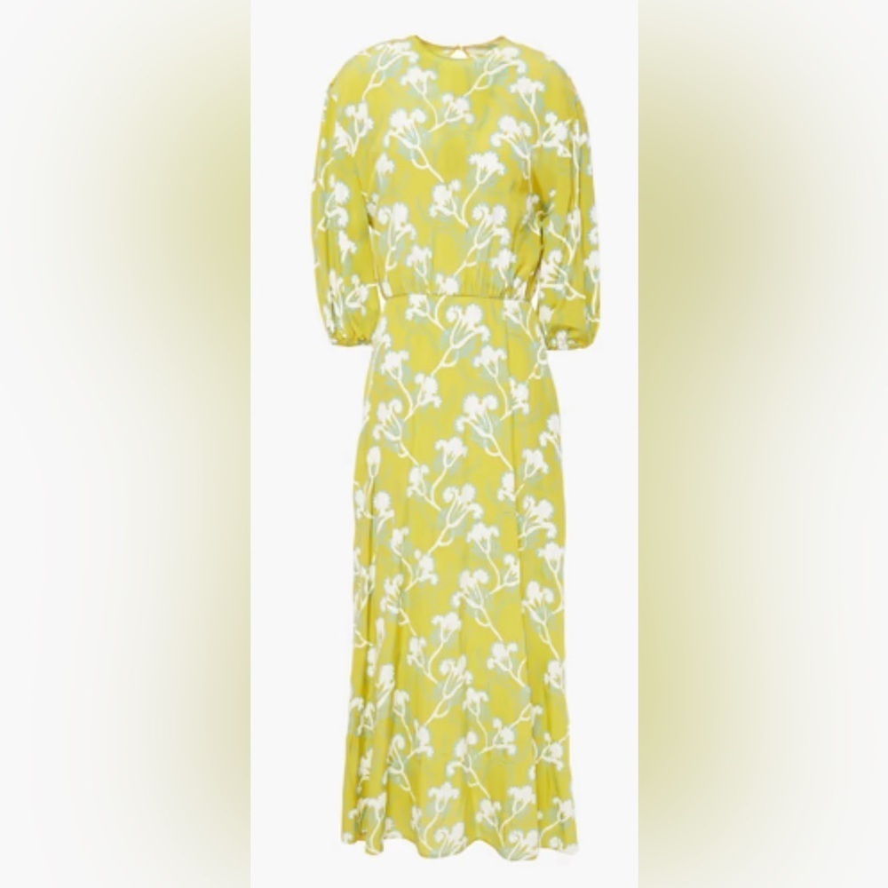 Valentino Floral-print Silk-crepe Midi Dress In Chartreuse - Picture 3 of 6
